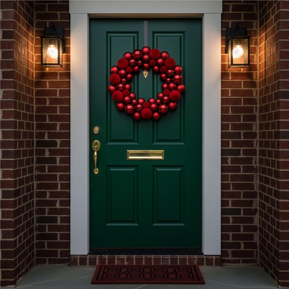 Coronita decorativa de Craciun cu 55 globuri rosii din plastic, 2.5-4.5 cm