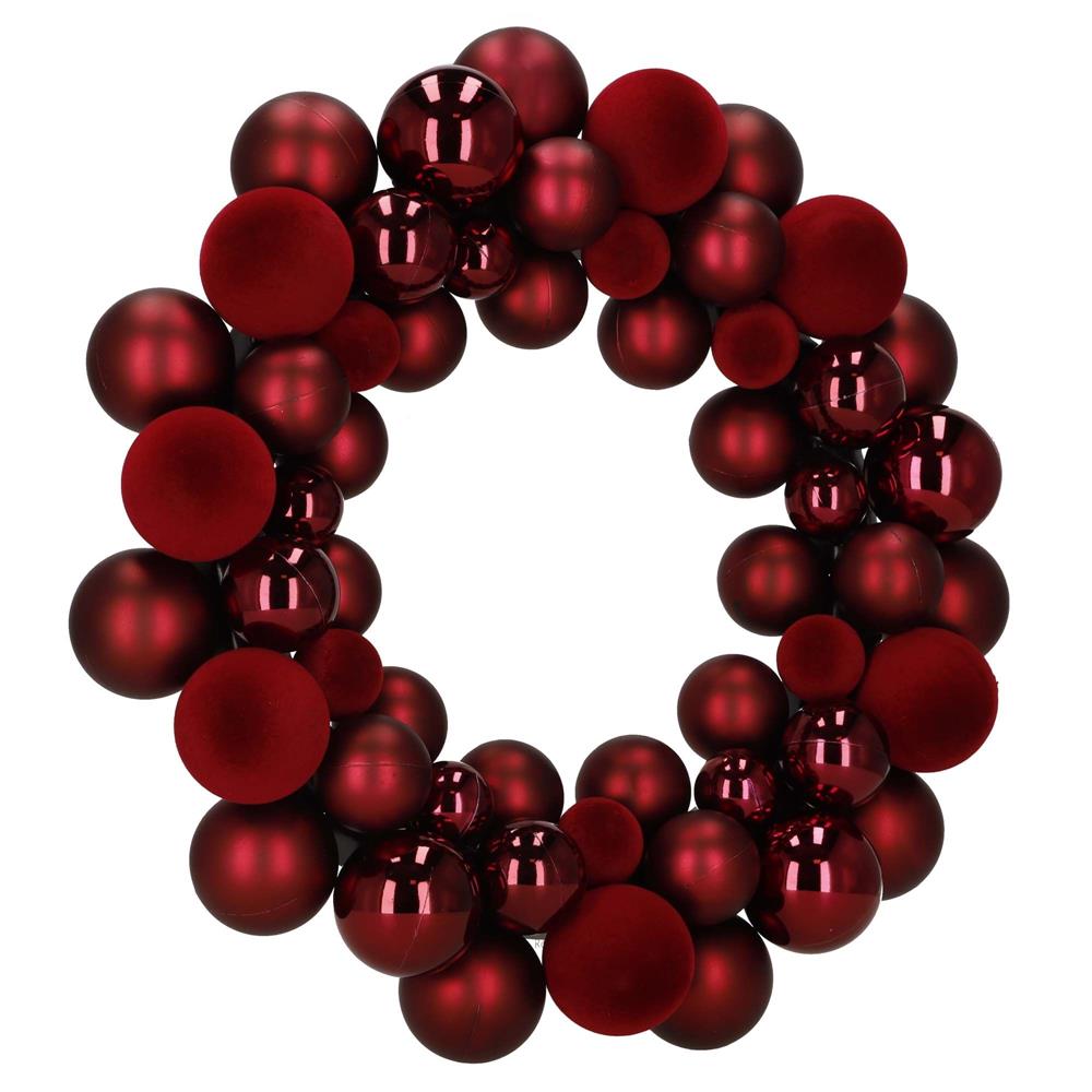 Coronita decorativa de Craciun cu 55 globuri rosii din plastic, 2.5-4.5 cm