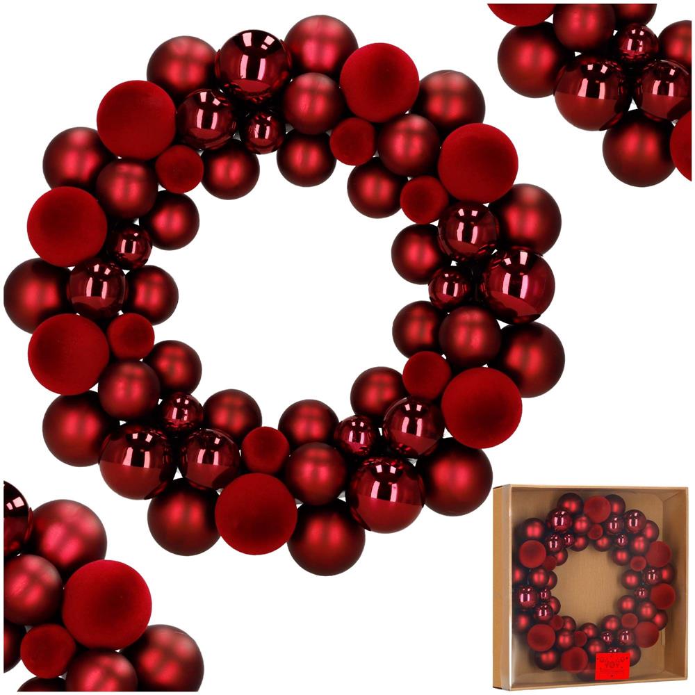 Coronita decorativa de Craciun cu 55 globuri rosii din plastic, 2.5-4.5 cm