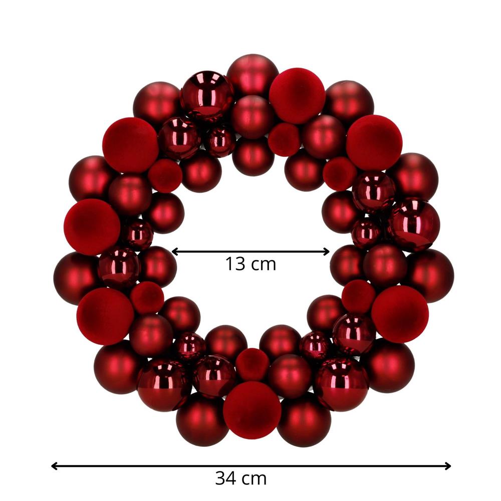 Coronita decorativa de Craciun cu 55 globuri rosii din plastic, 2.5-4.5 cm