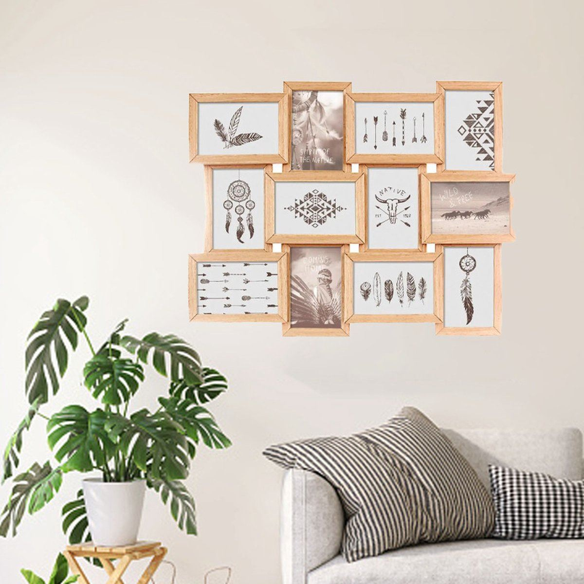 Rama foto multipla Atmosphera Mia pentru 12 poze 10x15 cm, MDF natur