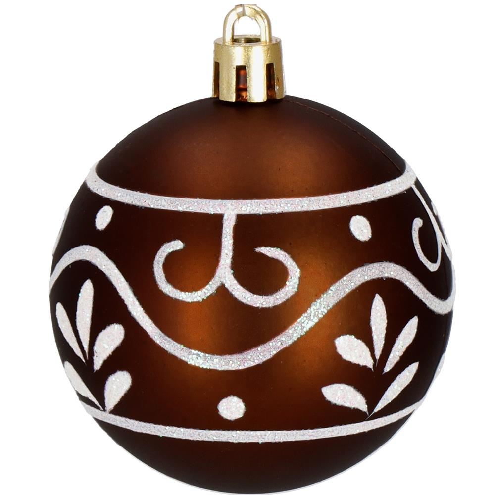 Set globuri pentru brad cu stea varf, 101 piese, maro si rose gold