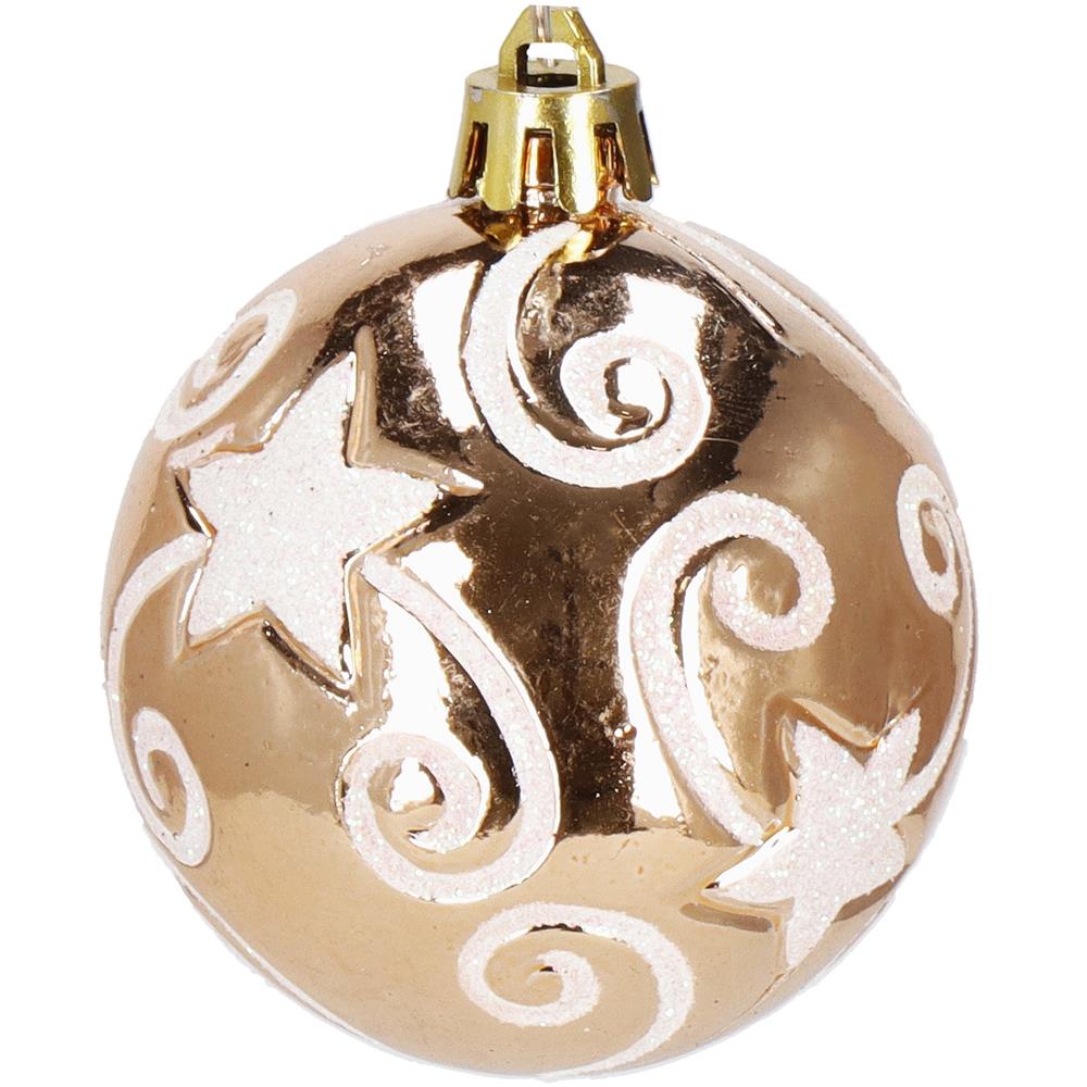 Set globuri pentru brad cu stea varf, 101 piese, maro si rose gold