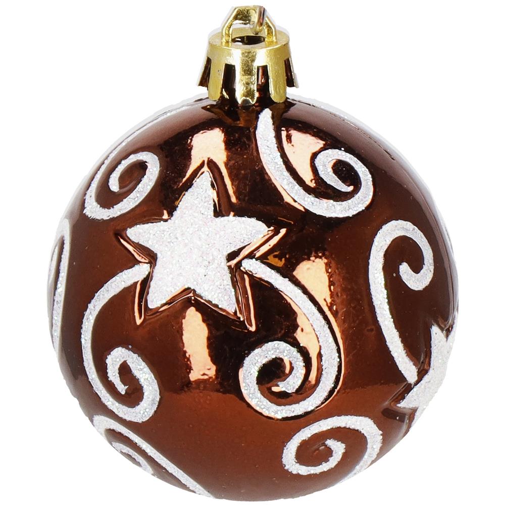 Set globuri pentru brad cu stea varf, 101 piese, maro si rose gold