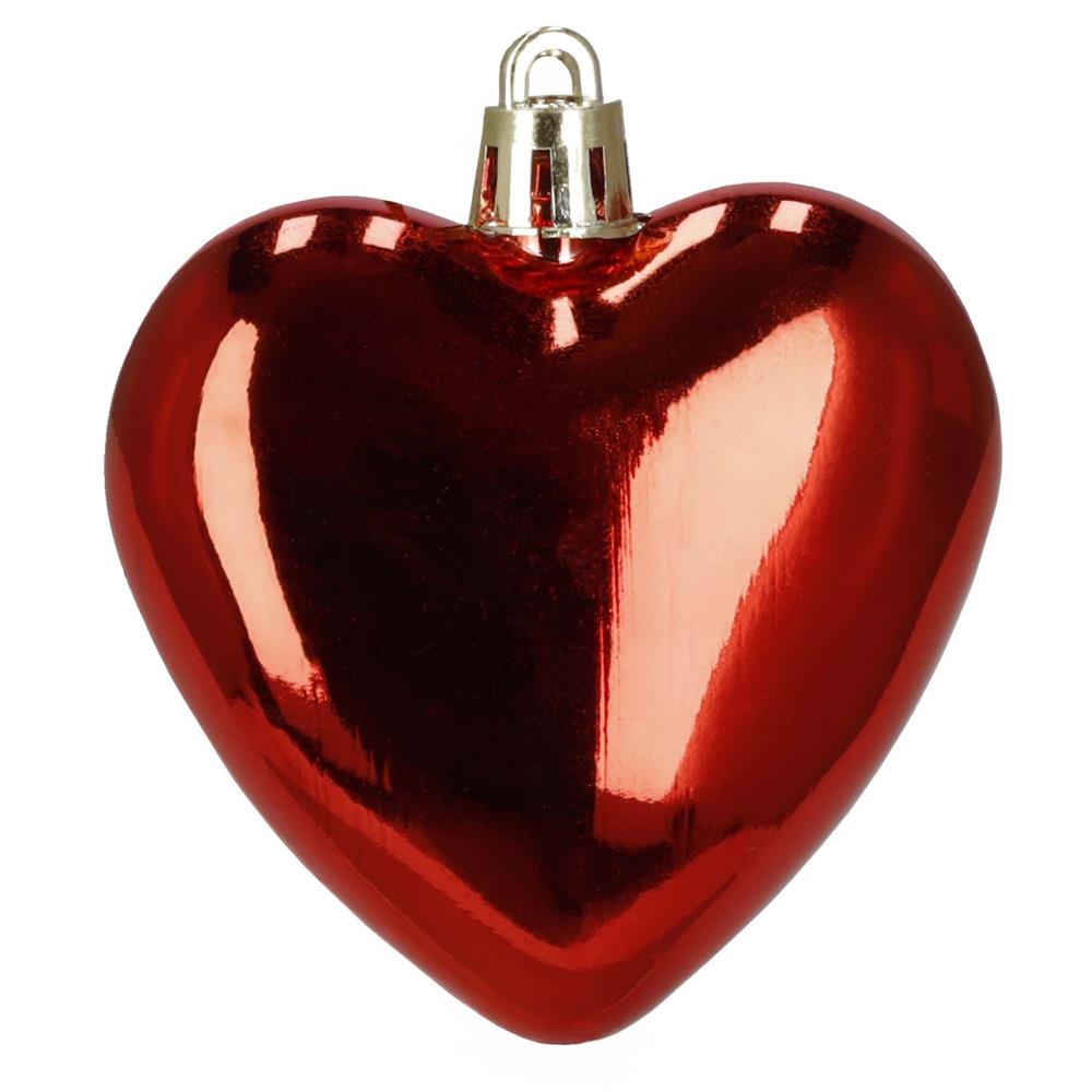 Set 16 globuri decorative inimă roșii din plastic, 4-7 cm