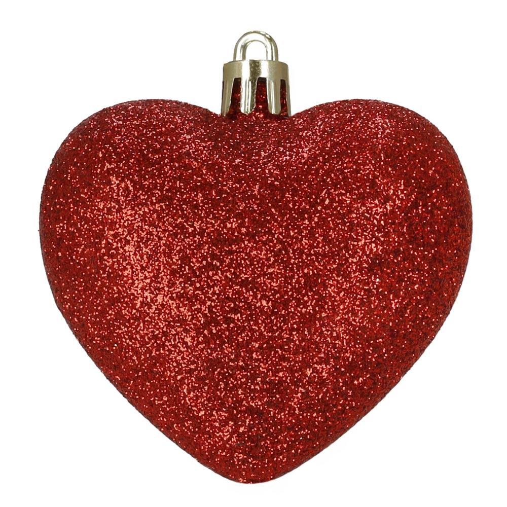 Set 16 globuri decorative inimă roșii din plastic, 4-7 cm