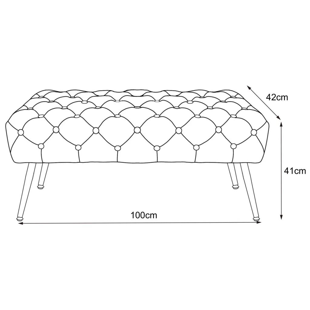 Taburet Monaco tip banca, catifea verde, picioare metalice, 100x42x41 cm