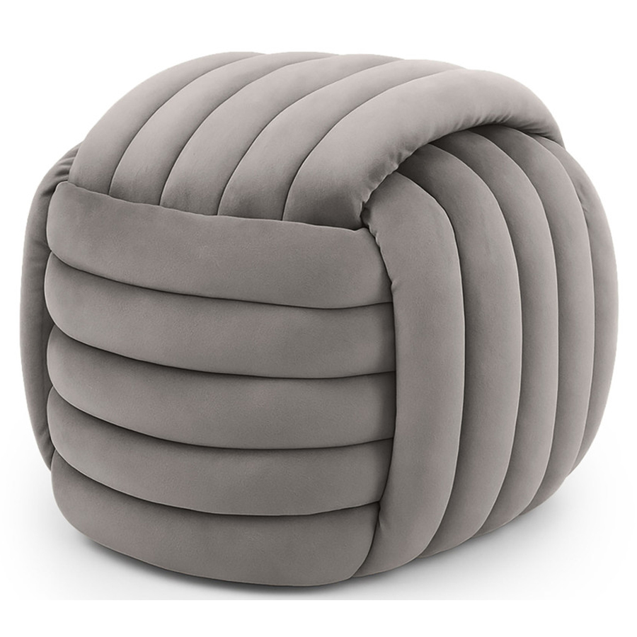 Taburet tapitat Nilo din velur, forma ovala, 53x50x43 cm, gri deschis