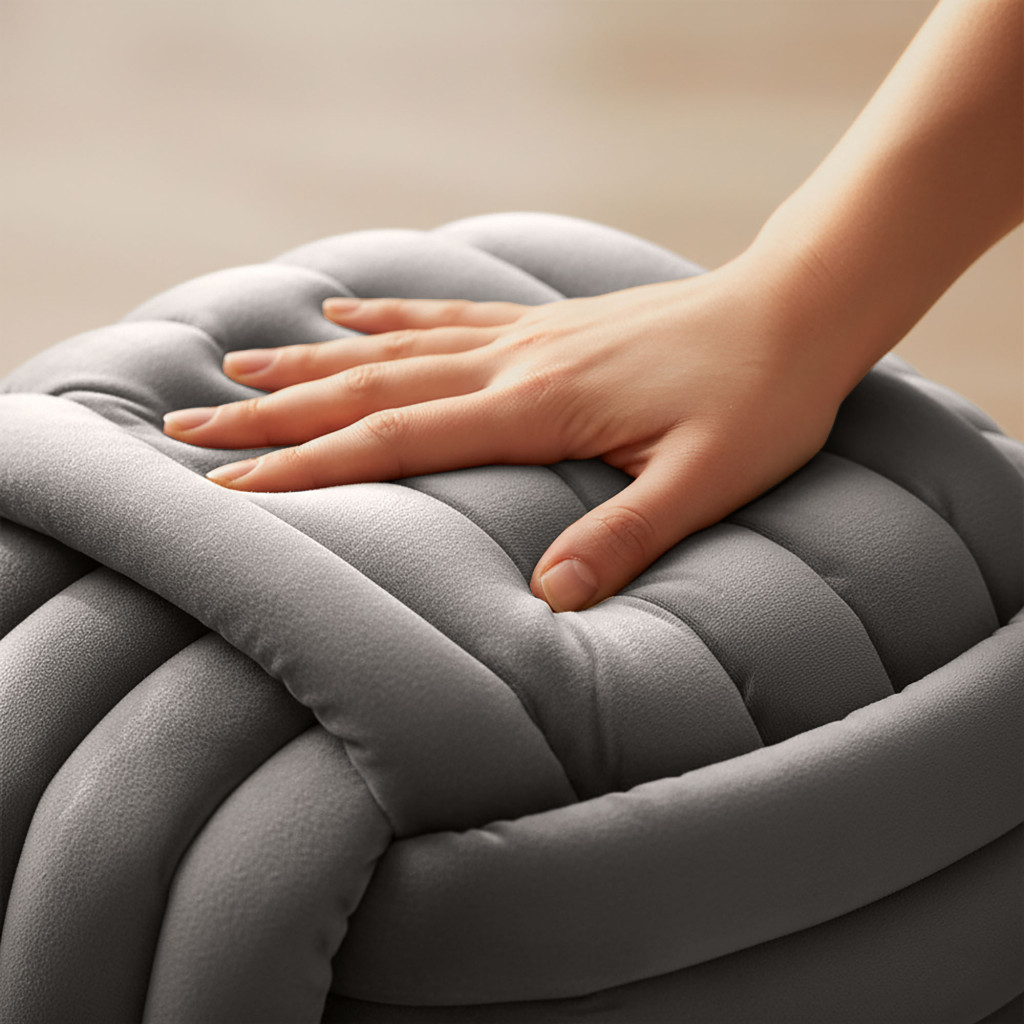 Taburet tapitat Nilo din velur, forma ovala, 53x50x43 cm, gri deschis