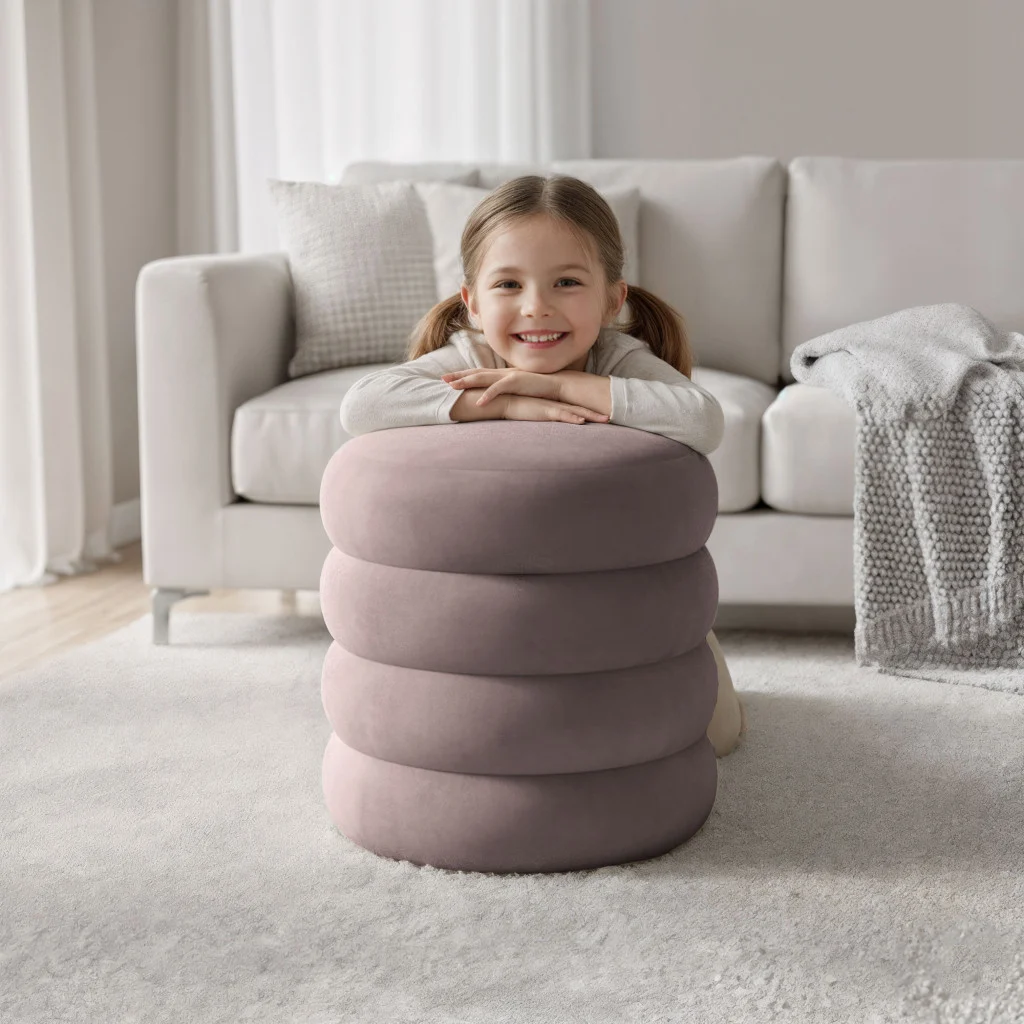 Taburet tapitat Snuggo cu spațiu de depozitare, velur roz pudrat, 42 cm