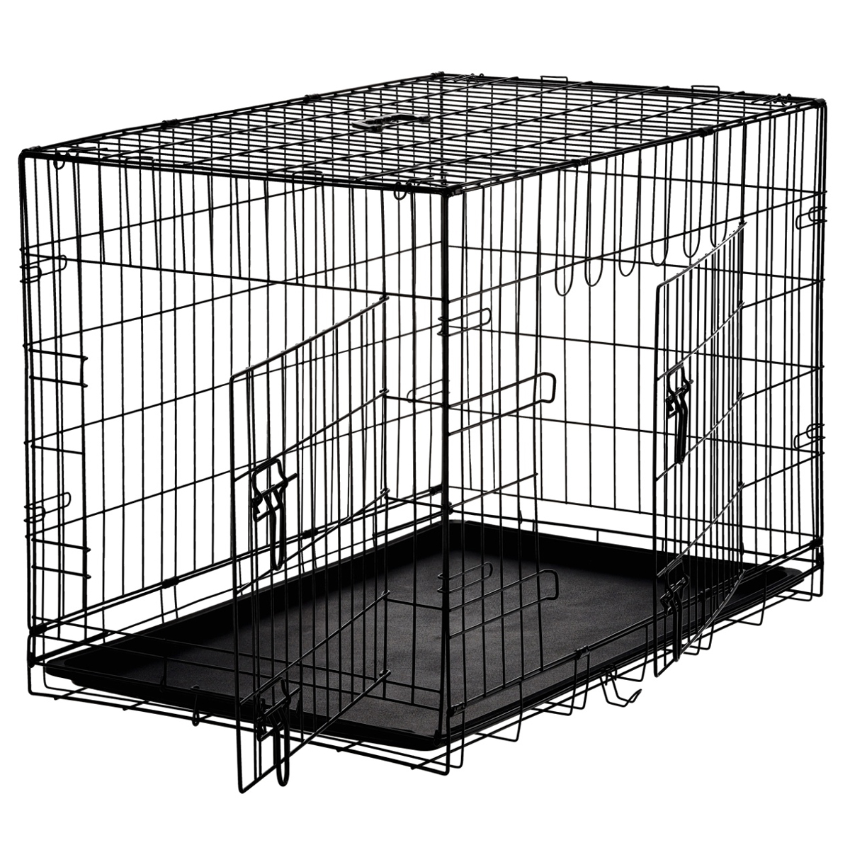 Cusca metalica pentru caine XL, pliabila, cu tava detasabila si maner, 91x57x63 cm, negru