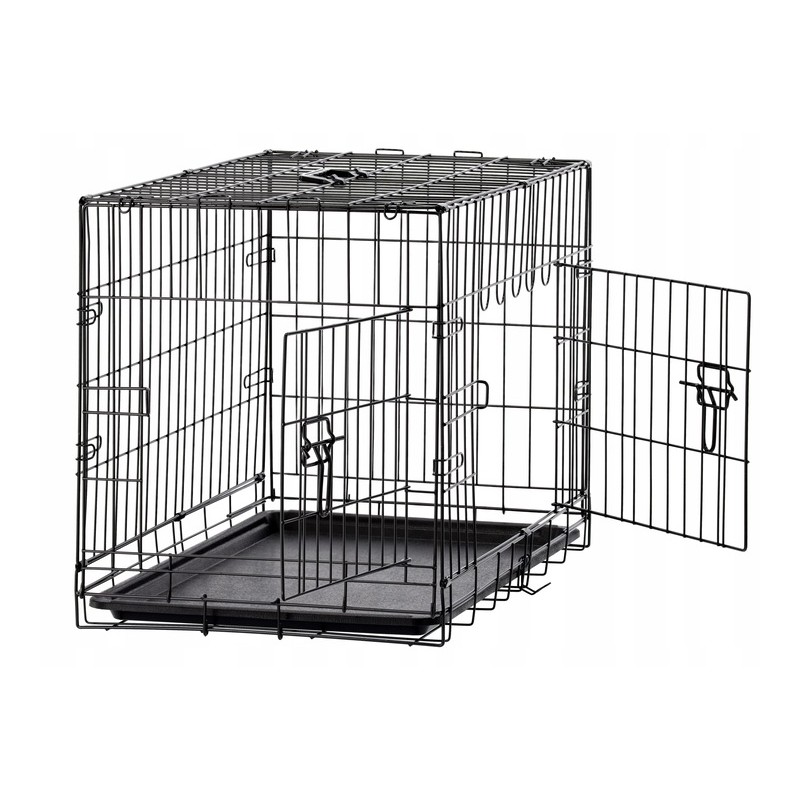 Cusca metalica pentru caine XL, pliabila, cu tava detasabila si maner, 91x57x63 cm, negru