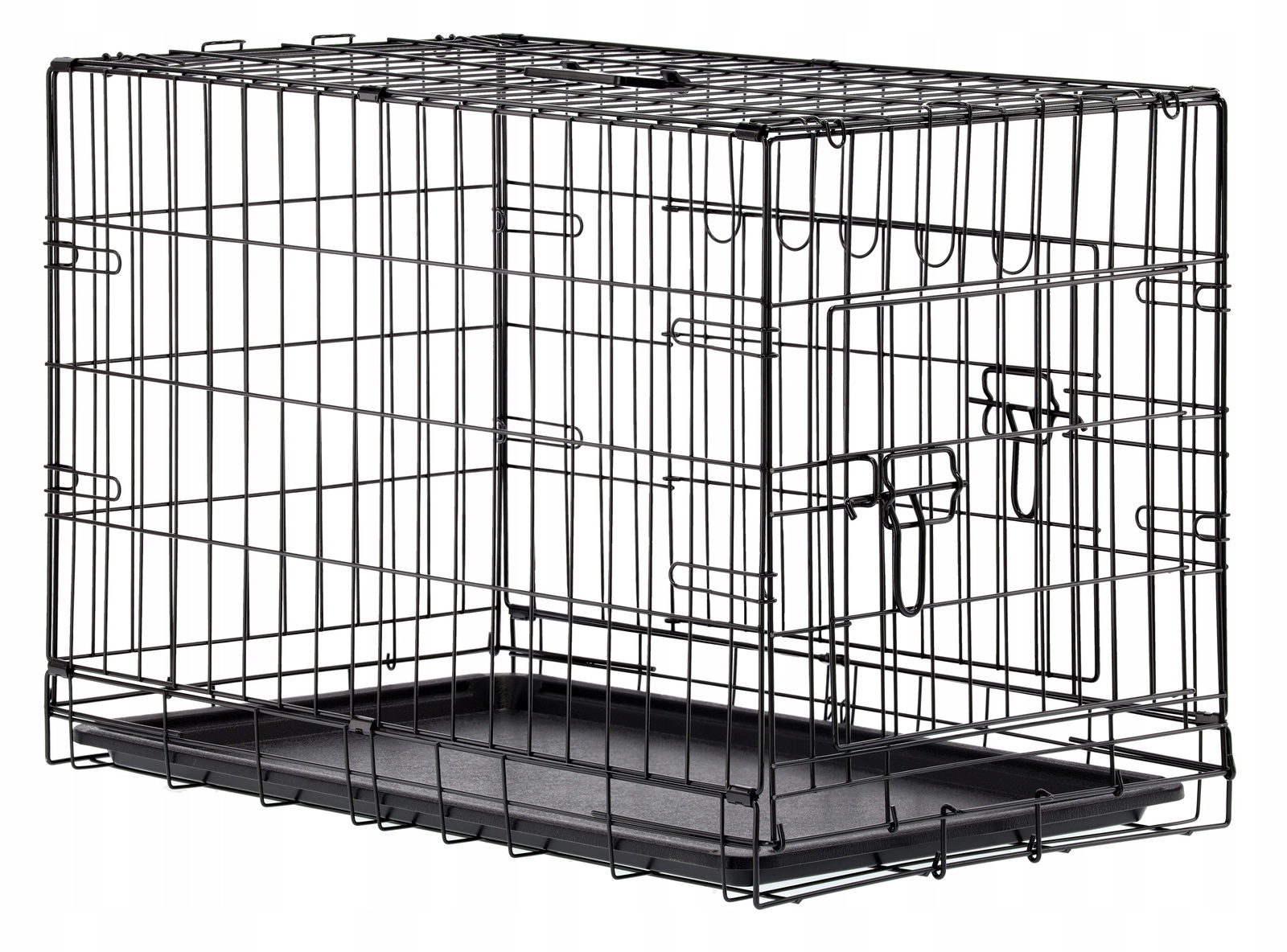 Cusca metalica pentru caine XL, pliabila, cu tava detasabila si maner, 91x57x63 cm, negru