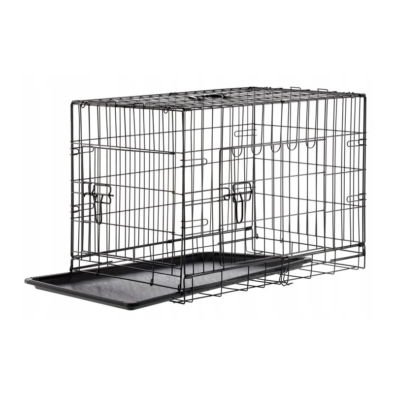 Cusca metalica pentru caine XL, pliabila, cu tava detasabila si maner, 91x57x63 cm, negru