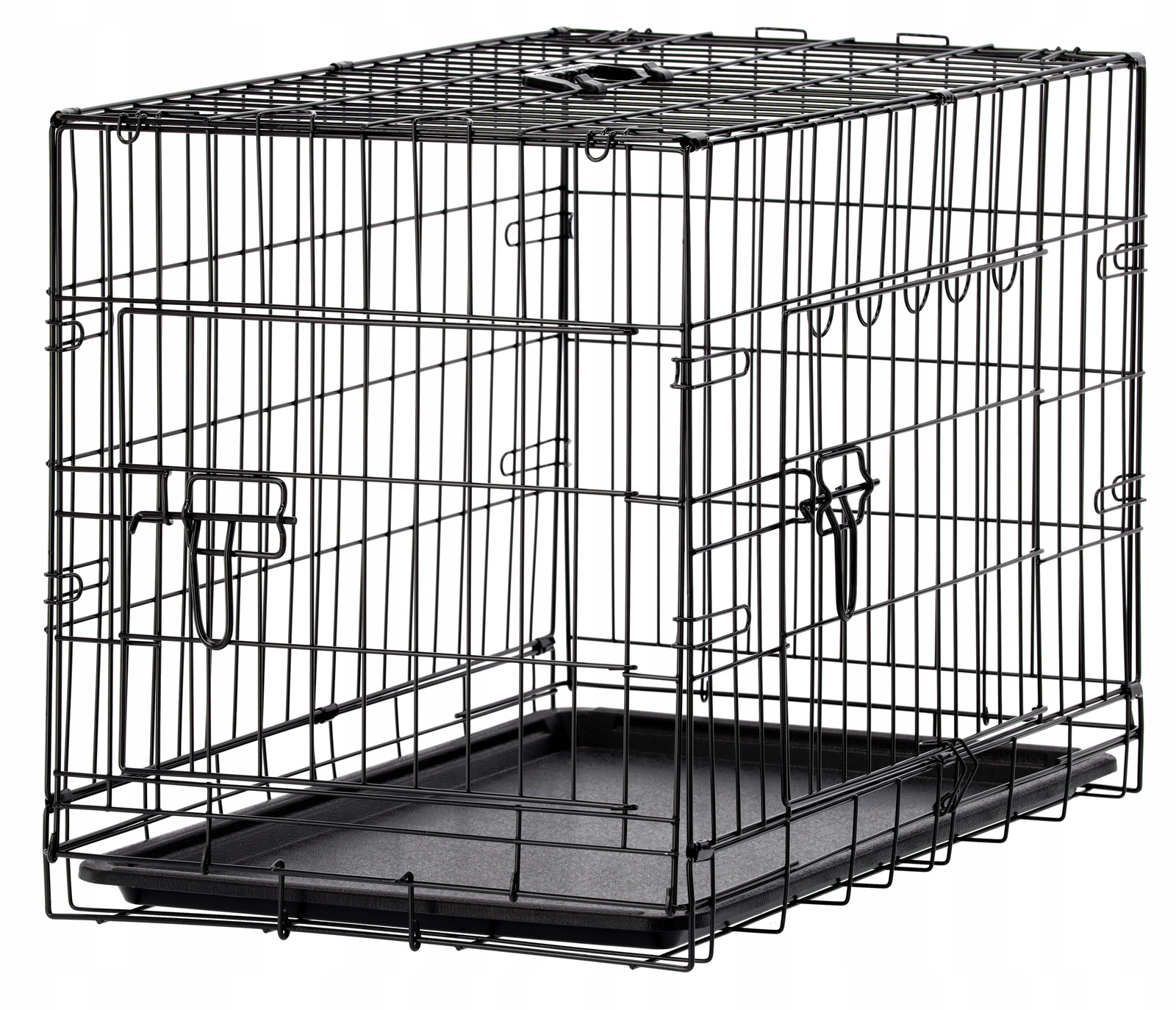 Cusca metalica pentru caine XL, pliabila, cu tava detasabila si maner, 91x57x63 cm, negru