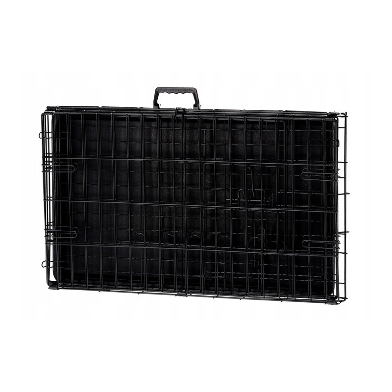 Cusca metalica pentru caine XL, pliabila, cu tava detasabila si maner, 91x57x63 cm, negru