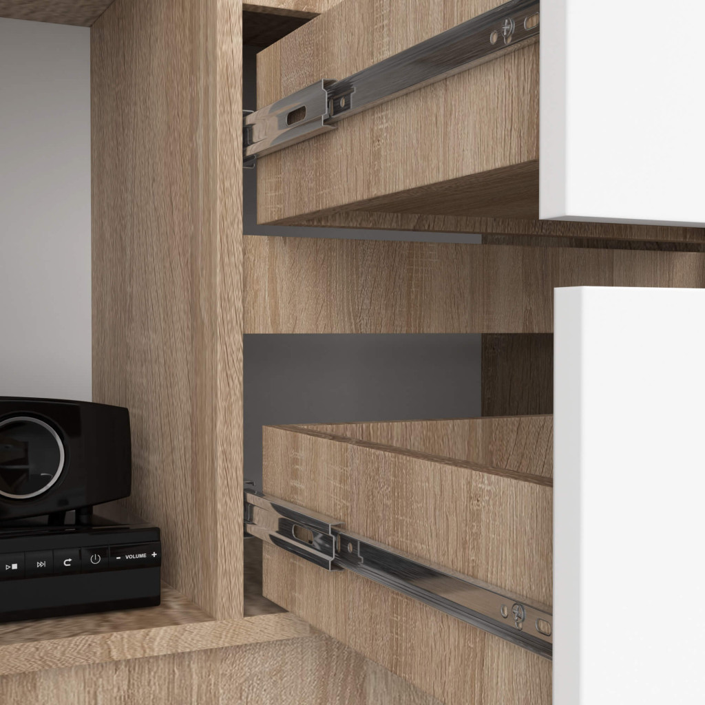 Dulap cu usa, 2 sertare si 7 rafturi, PAL laminat 16 mm, 80x35x180 cm, sonoma si alb