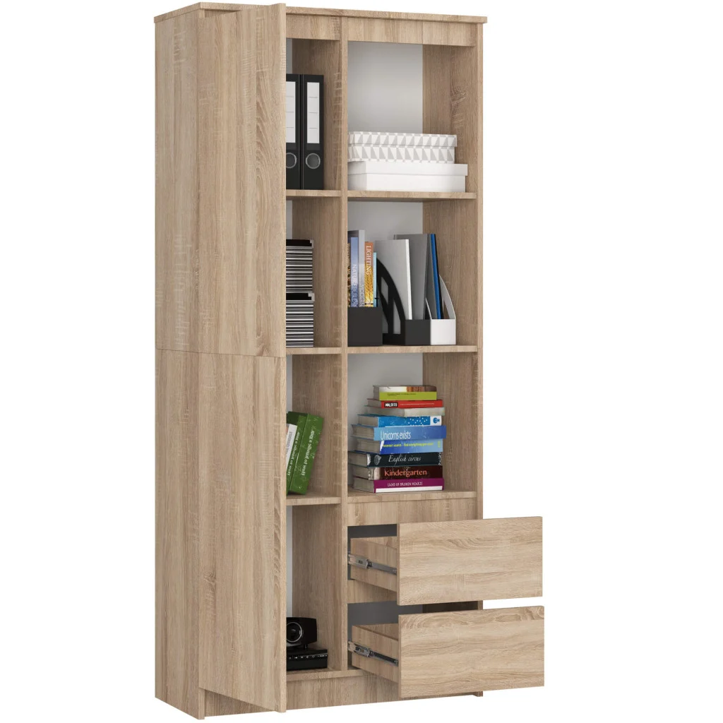 Dulap cu usa, 2 sertare si 7 rafturi, sonoma, 80x35x180 cm