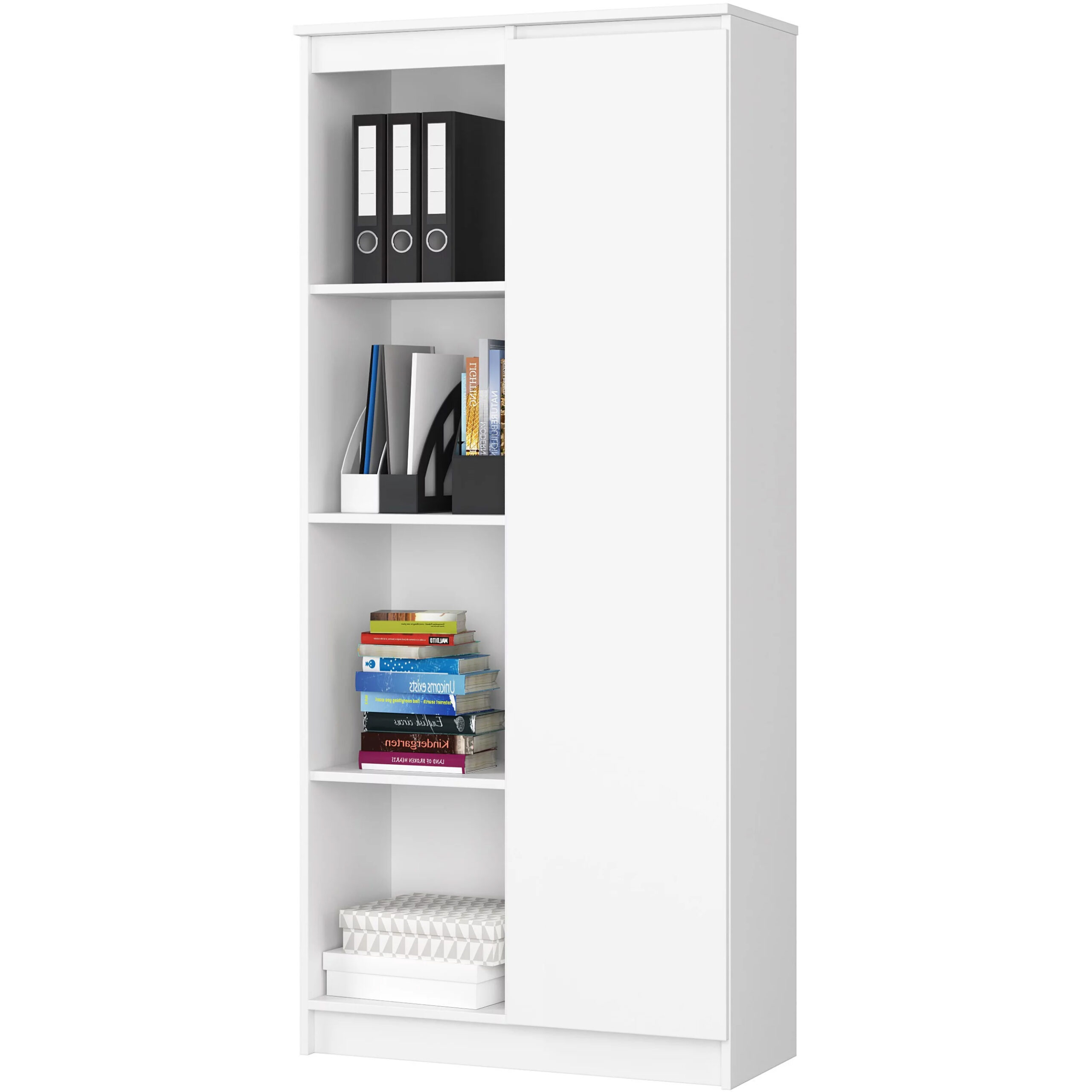 Dulap de depozitare alb cu 8 rafturi si usa, PAL laminat, 80x35x180 cm