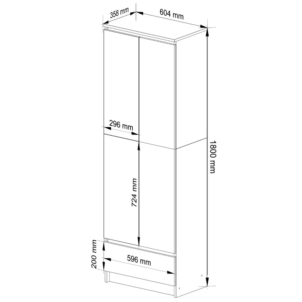 Dulap inchis cu 2 usi si sertar, 4 rafturi, PAL laminat 16 mm, 60x35x180 cm, stejar sonoma si alb