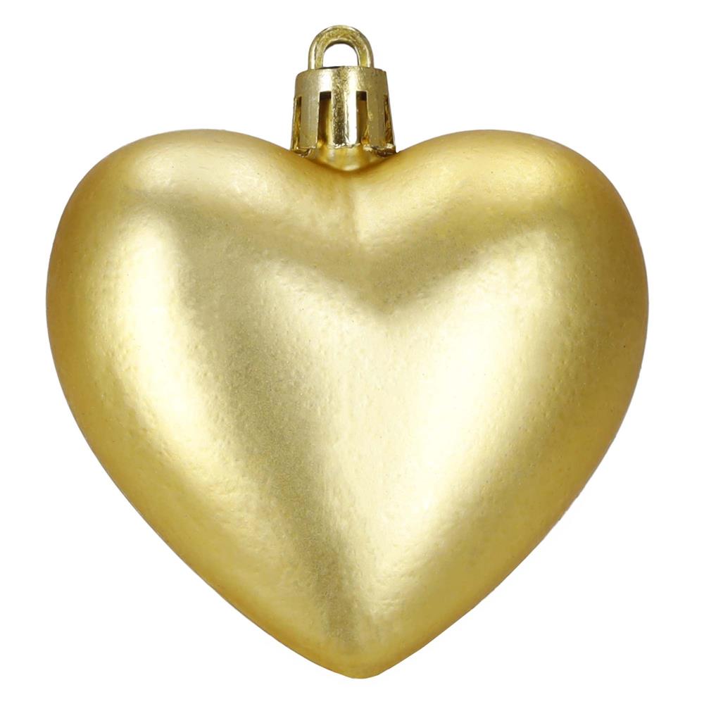 Set 16 globuri decorative in forma de inima, aurii, din plastic, 4-7 cm
