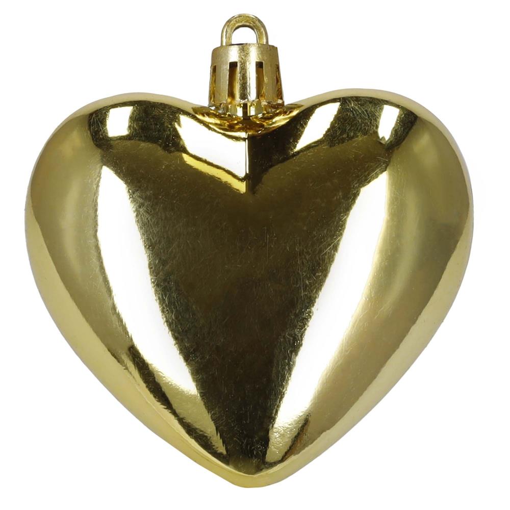 Set 16 globuri decorative in forma de inima, aurii, din plastic, 4-7 cm