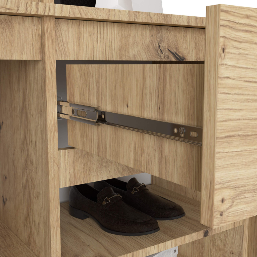 Set hol Entro cu oglinda, cuier si spatii de depozitare, PAL laminat 16 mm, 95x35x183 cm, stejar artisan