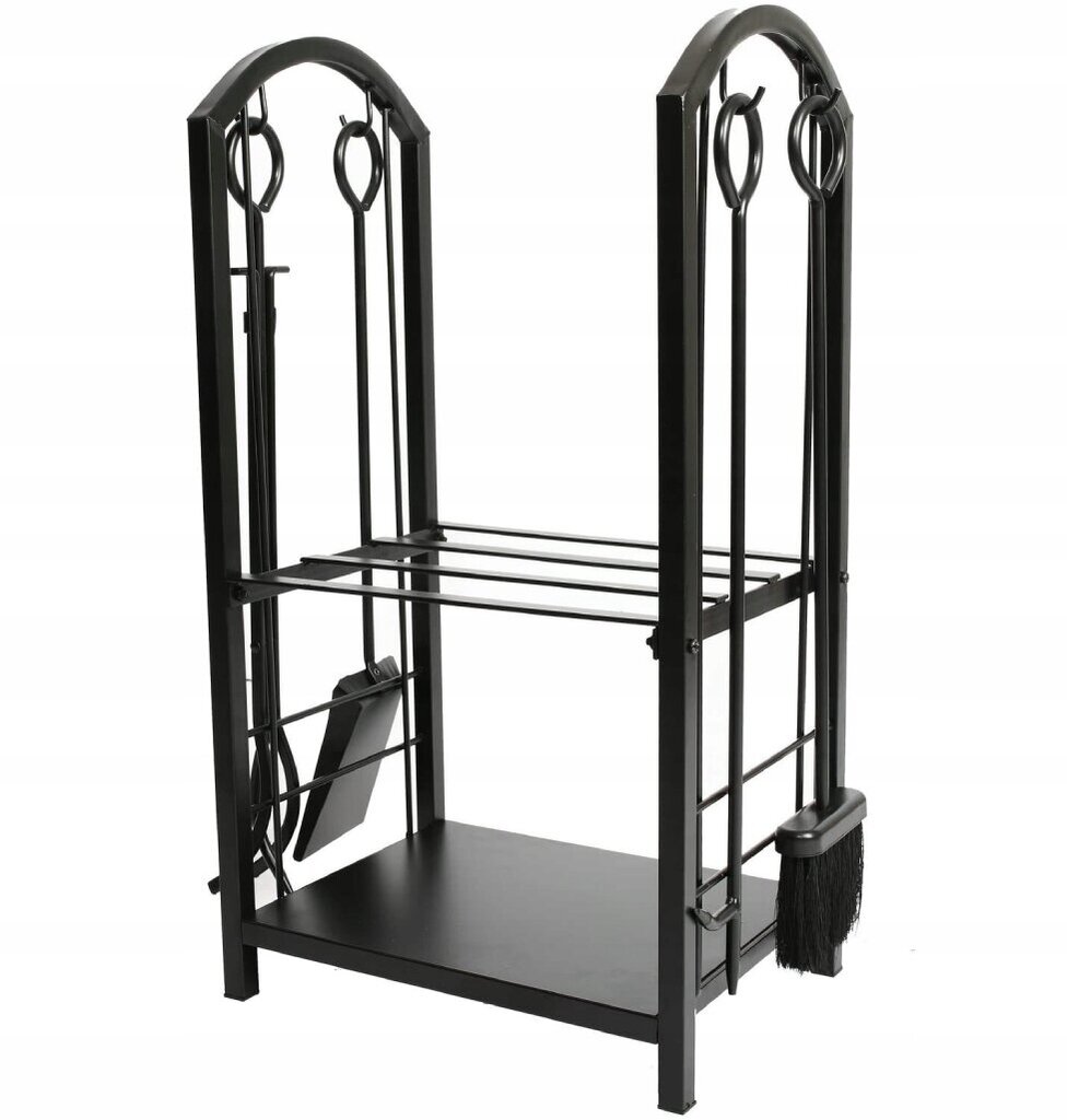 Suport metalic pentru lemne de foc cu 4 accesorii, negru, 74x40x30 cm