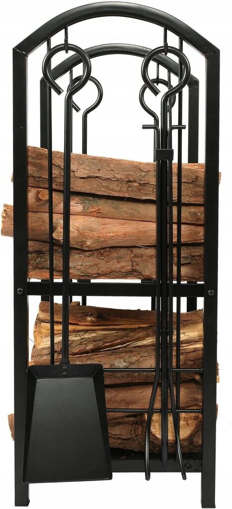 Suport metalic pentru lemne de foc cu 4 accesorii, negru, 74x40x30 cm