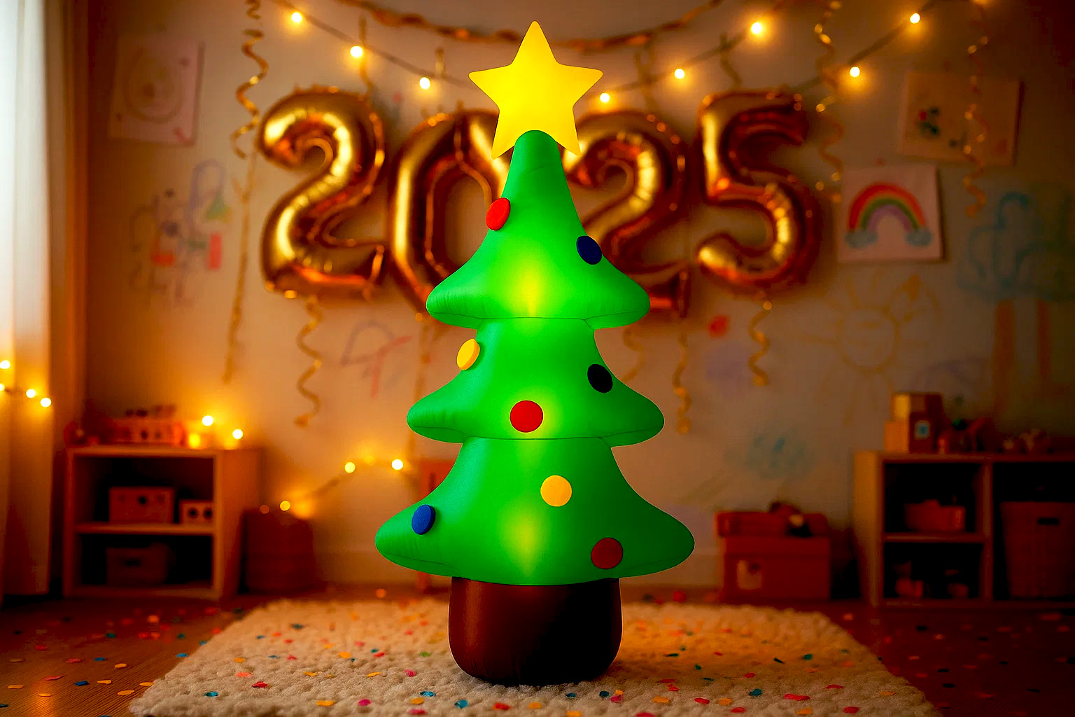 Brad gonflabil de exterior decor de Craciun, iluminare LED, compresor integrat, 125 cm, verde