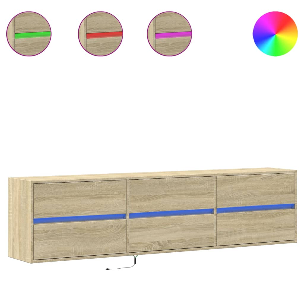 Dulap TV de perete cu lumini LED, stejar sonoma, 180x31x45 cm GartenMobel Dekor