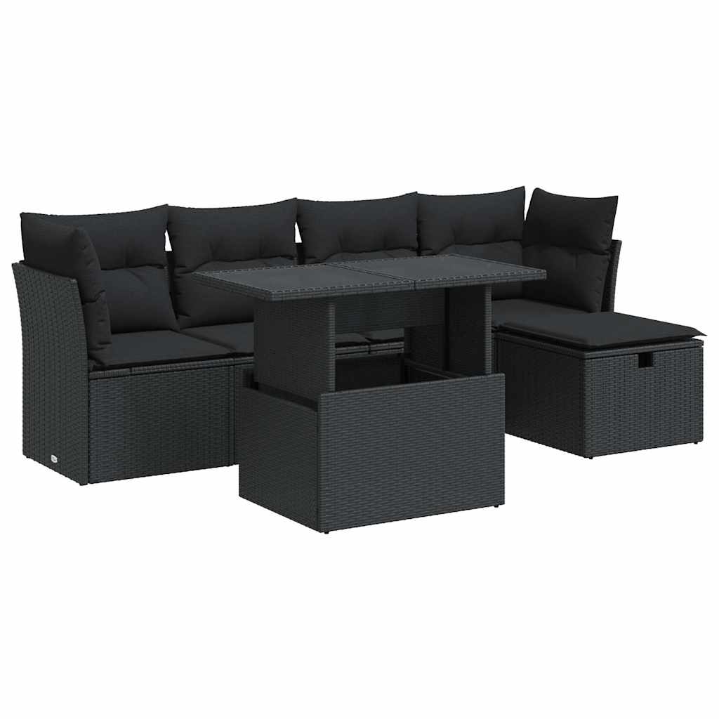 Set mobilier de grădină cu perne, 6 piese, negru, poliratan GartenMobel Dekor