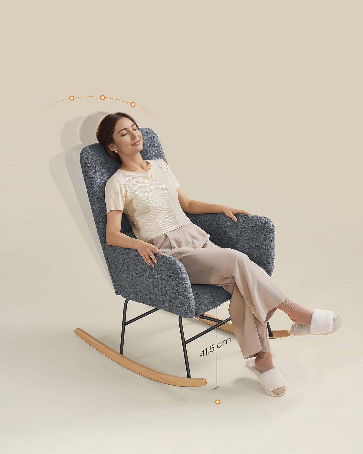 Fotoliu balansoar SONGMICS cu brate, fleece gri, cadru otel, 136 kg