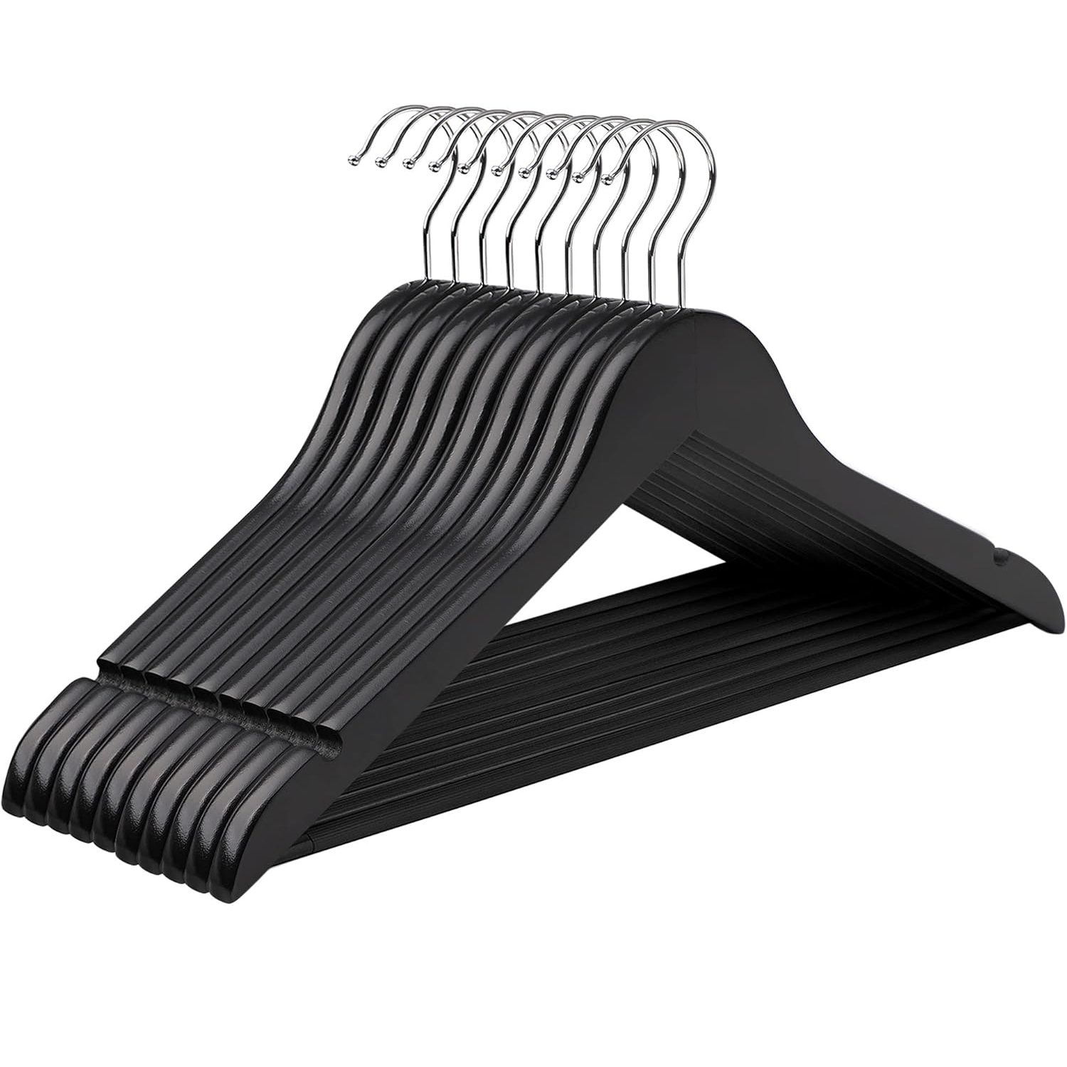 Set 10 umerase din lemn SONGMICS, negre, cu bara antialunecare