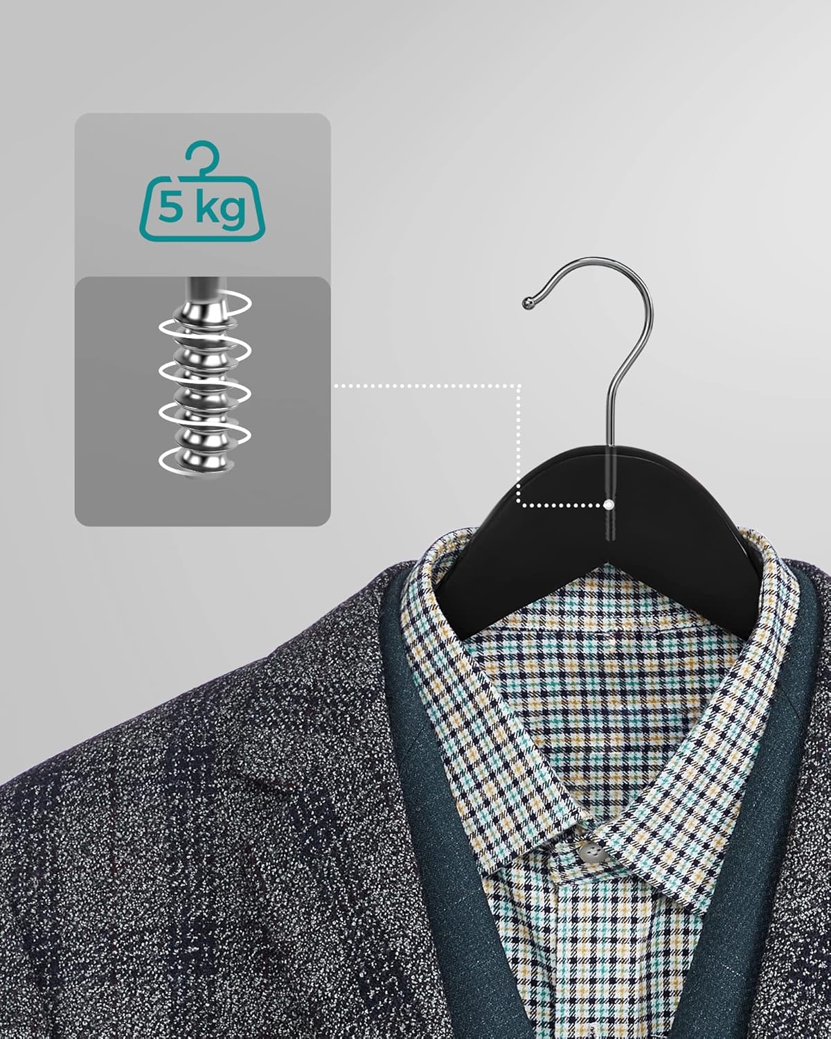 Set 10 umerase din lemn SONGMICS, negre, cu bara antialunecare