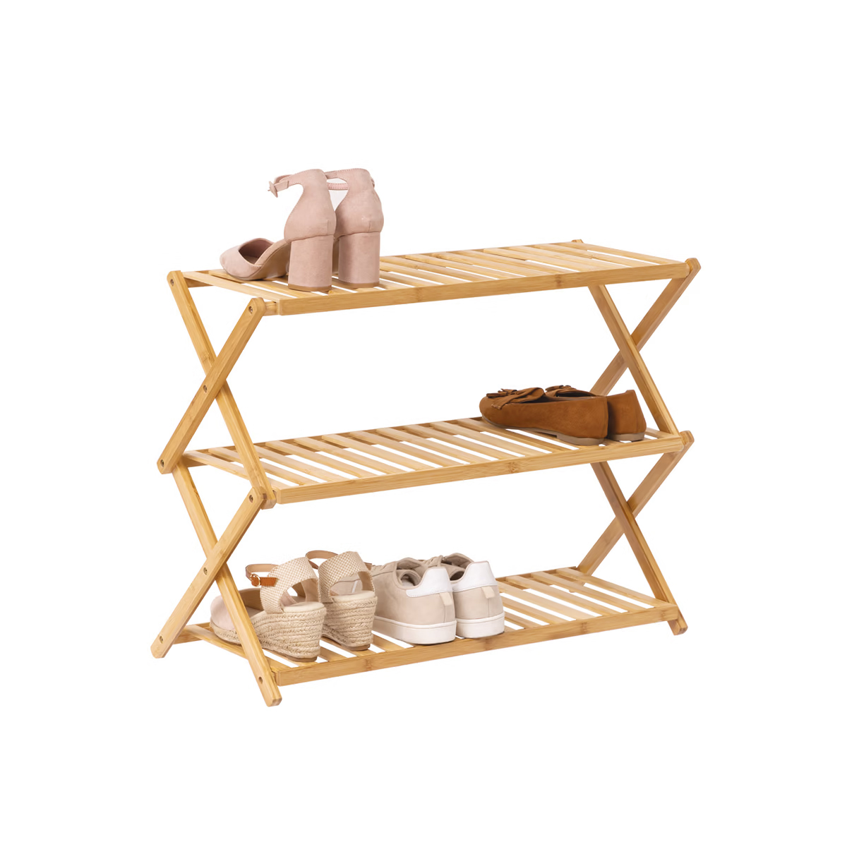 Etajera pentru pantofi pliabila din bambus, 9 perechi, 70,5x28,5x52,5 cm