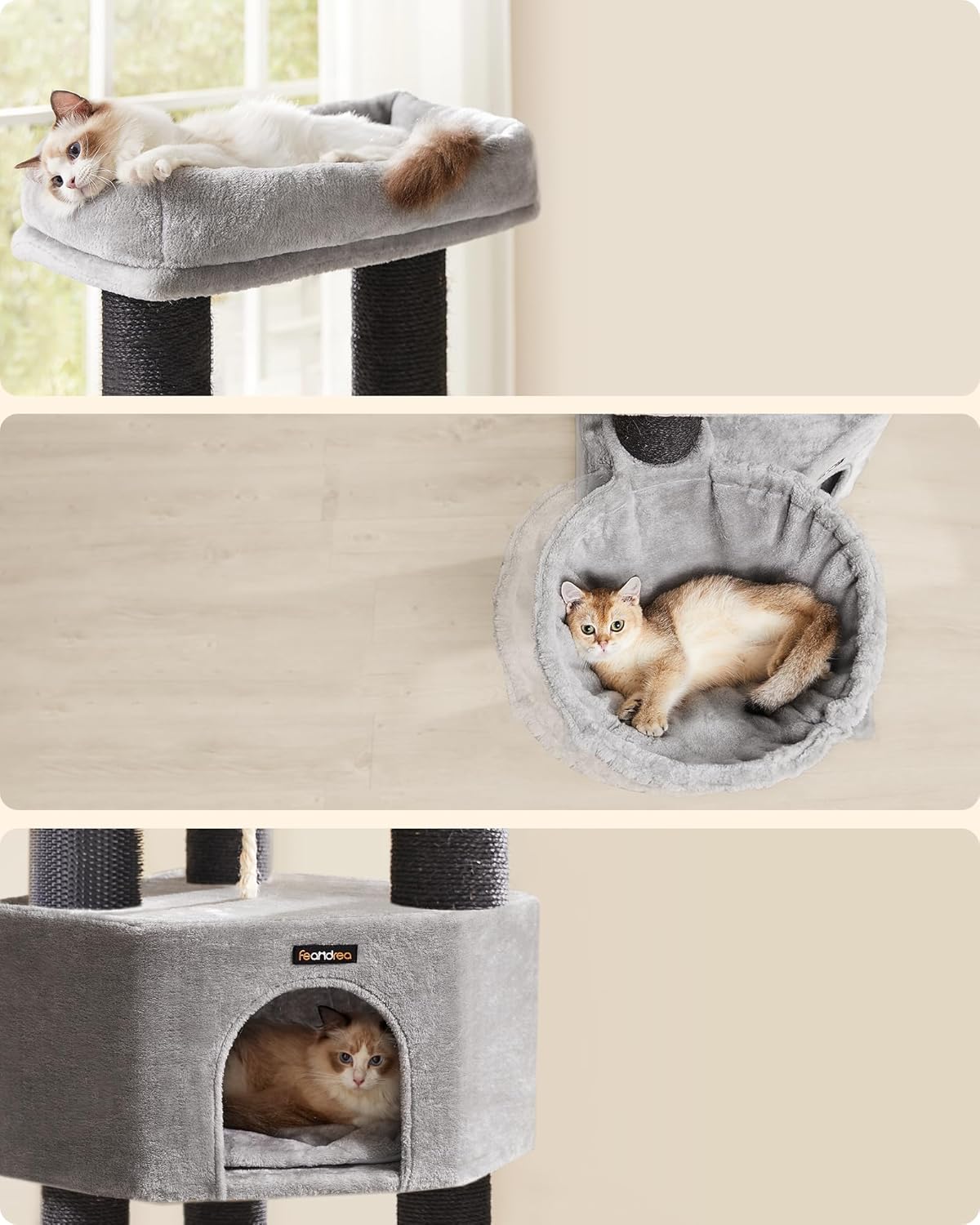 Ansamblu de joaca pentru pisici FEANDREA cu 9 stalpi sisal, 160 cm, gri