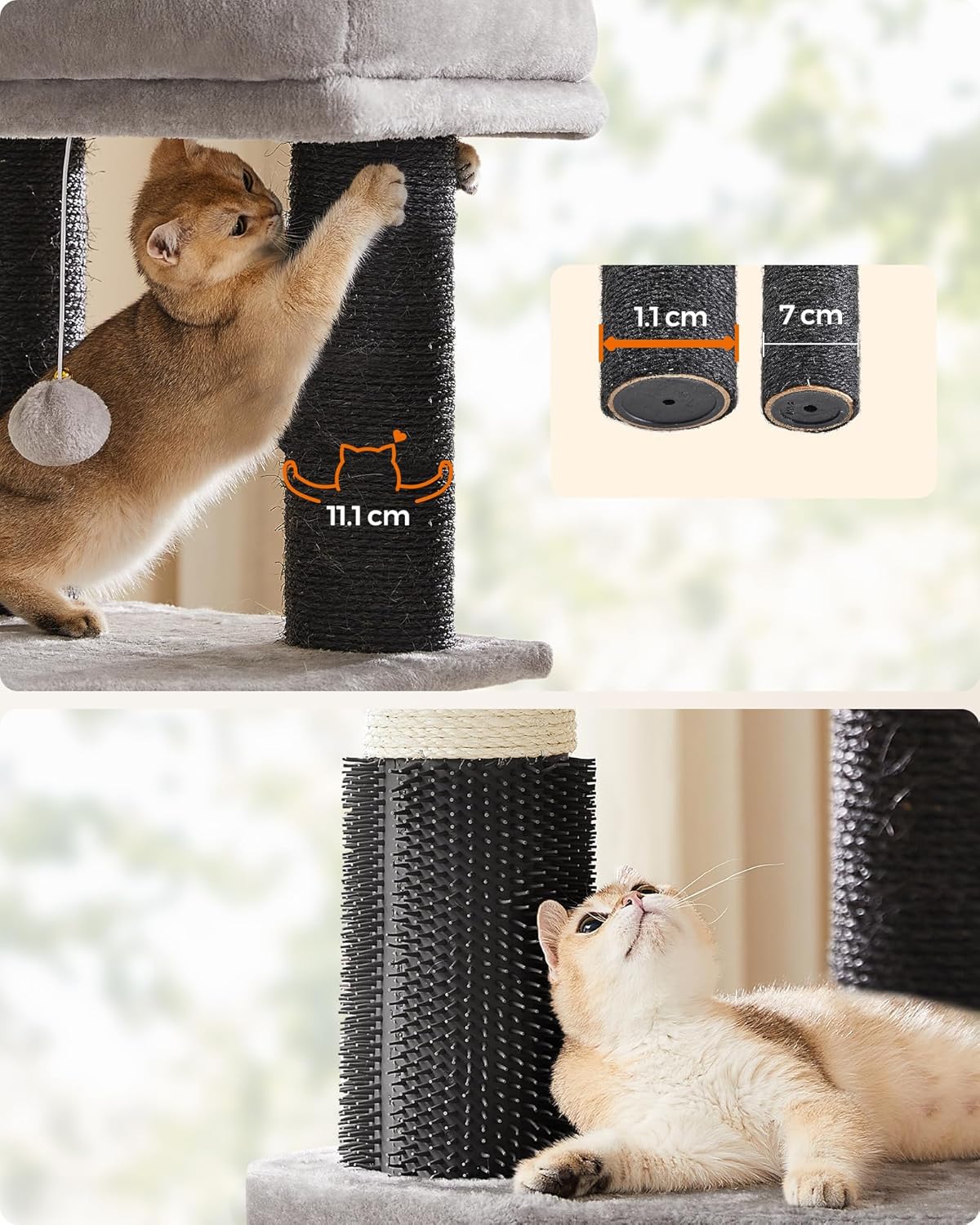 Ansamblu de joaca pentru pisici FEANDREA cu 9 stalpi sisal, 160 cm, gri