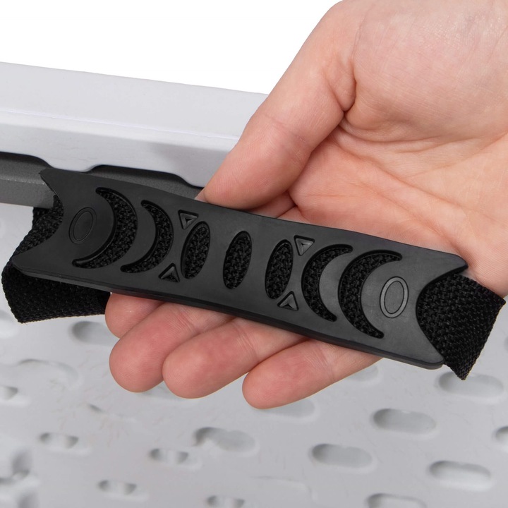 Banca pliabila cu maner, HDPE si cadru metalic, 180 cm, alb/gri