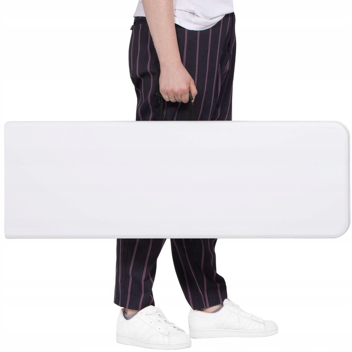 Banca pliabila cu maner, HDPE si cadru metalic, 180 cm, alb/gri