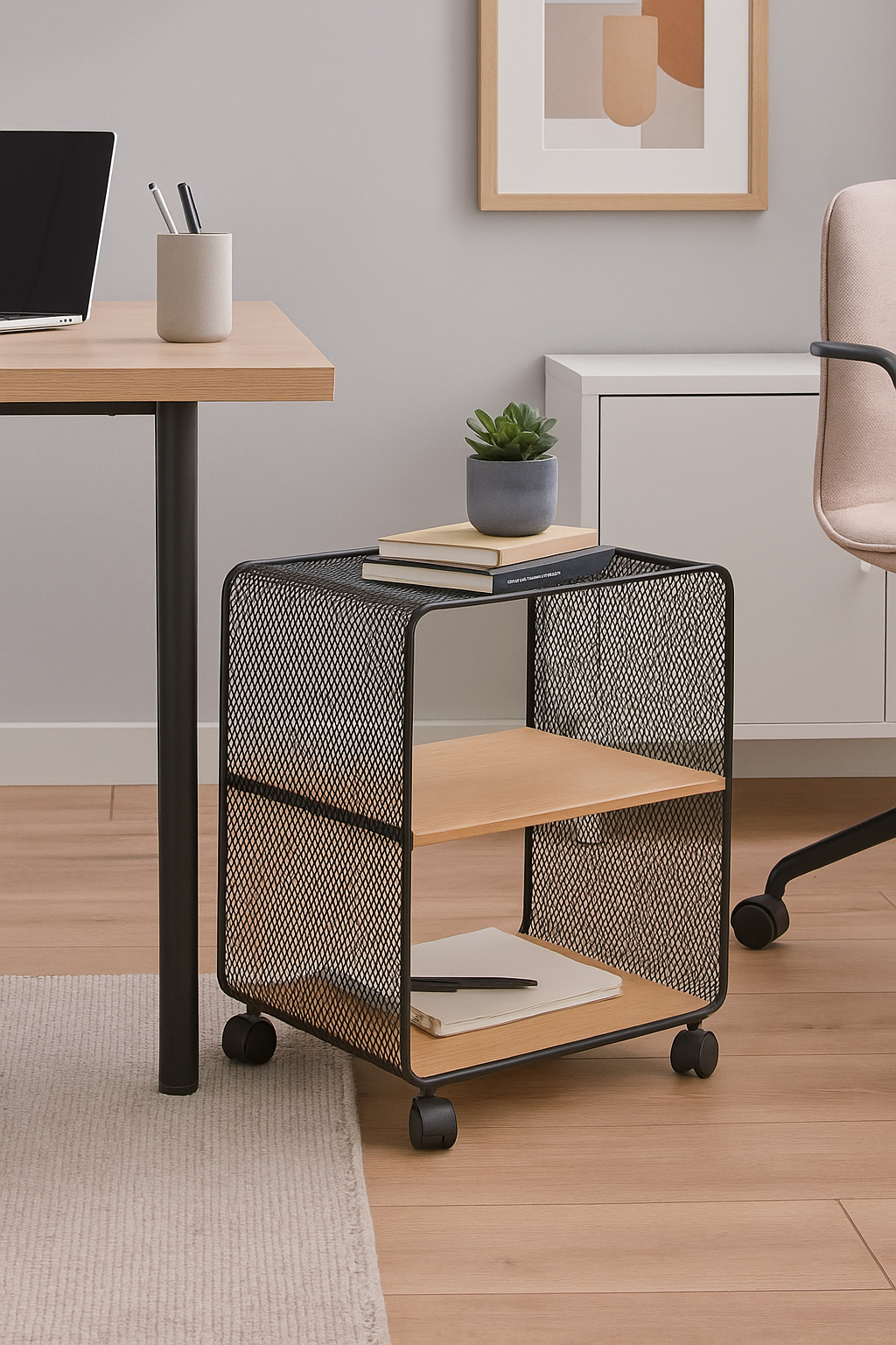 Etajera 5Five cu 2 rafturi, MDF si metal, design industrial, negru