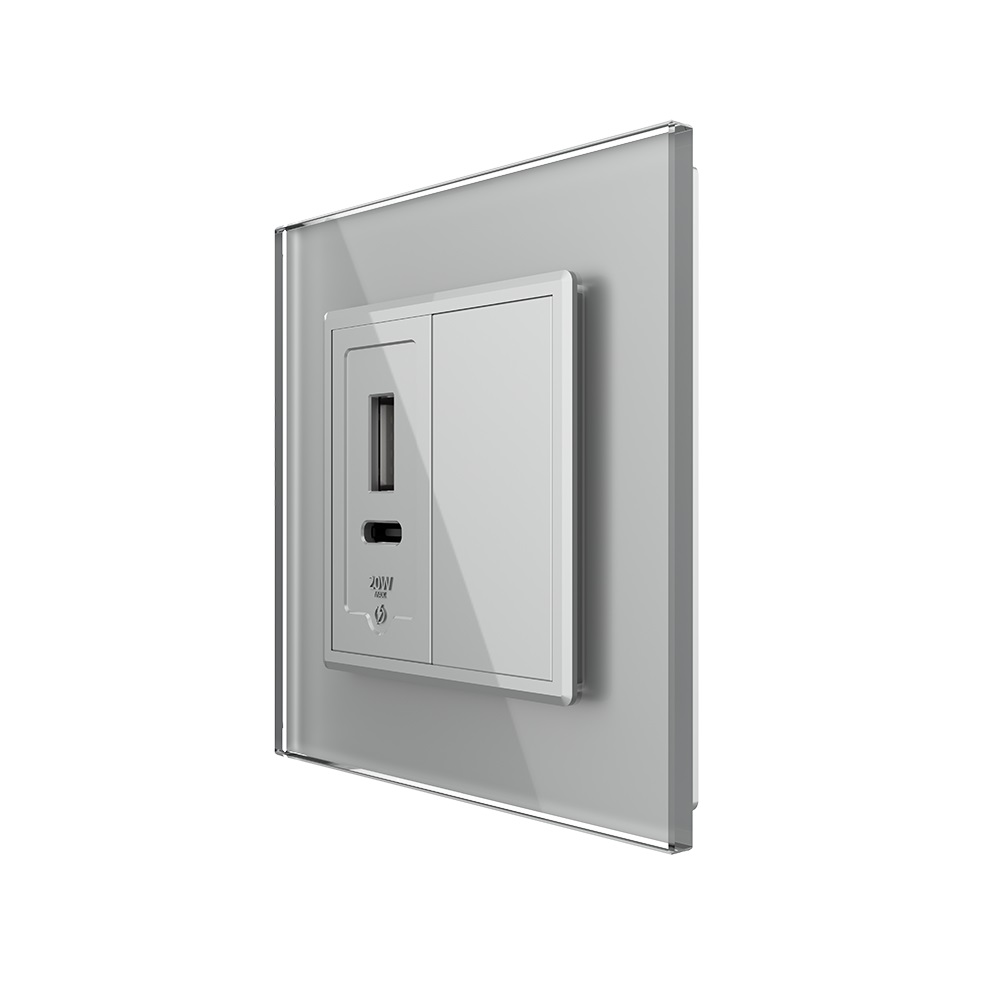 Priza USB-A + USB-C cu Rama Din Sticla si Tasta Falsa LIVOLO SmartElectro IntelligentHouse
