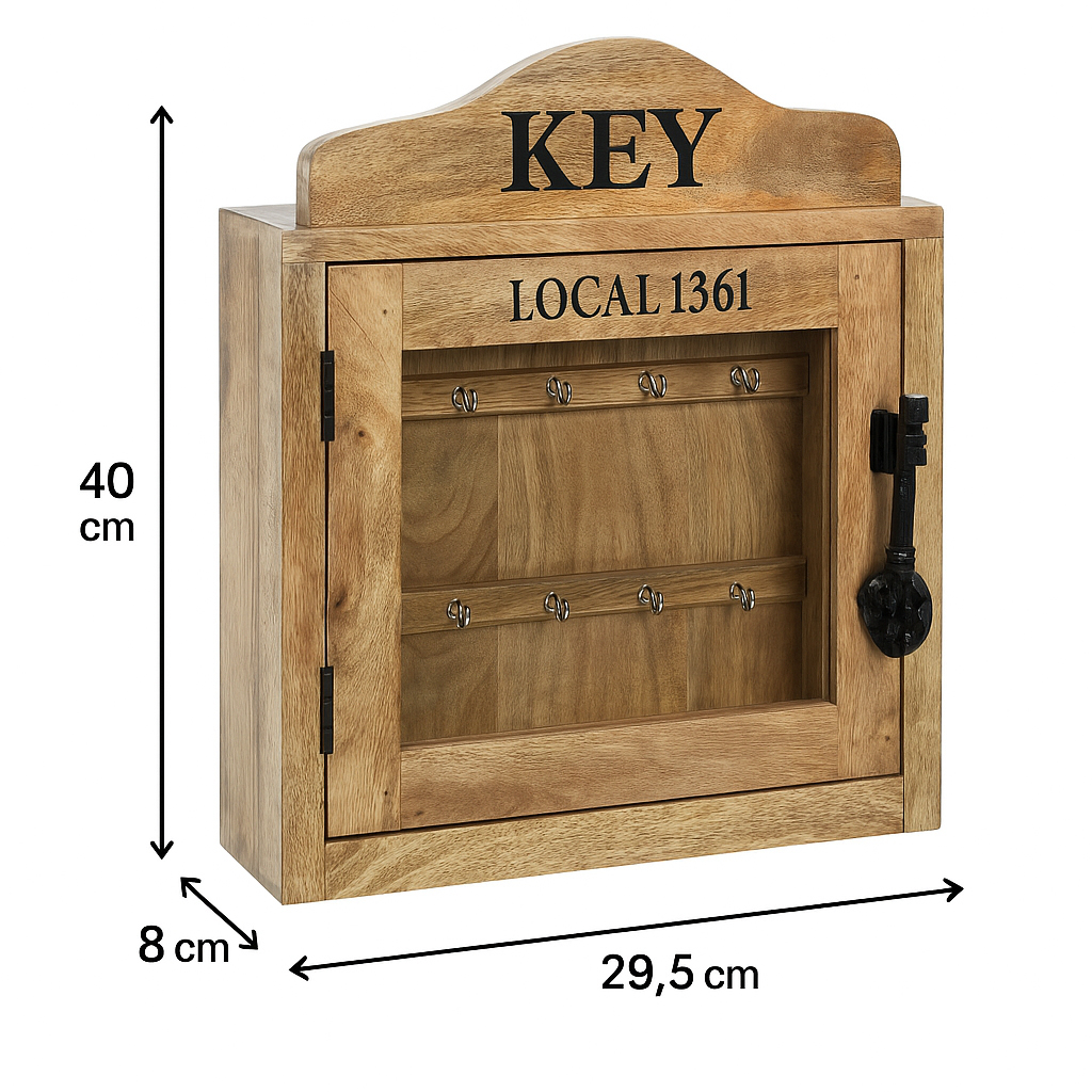 Cutie de chei Atmosphera Amalia din lemn masiv, 10 carlige, vintage, natur