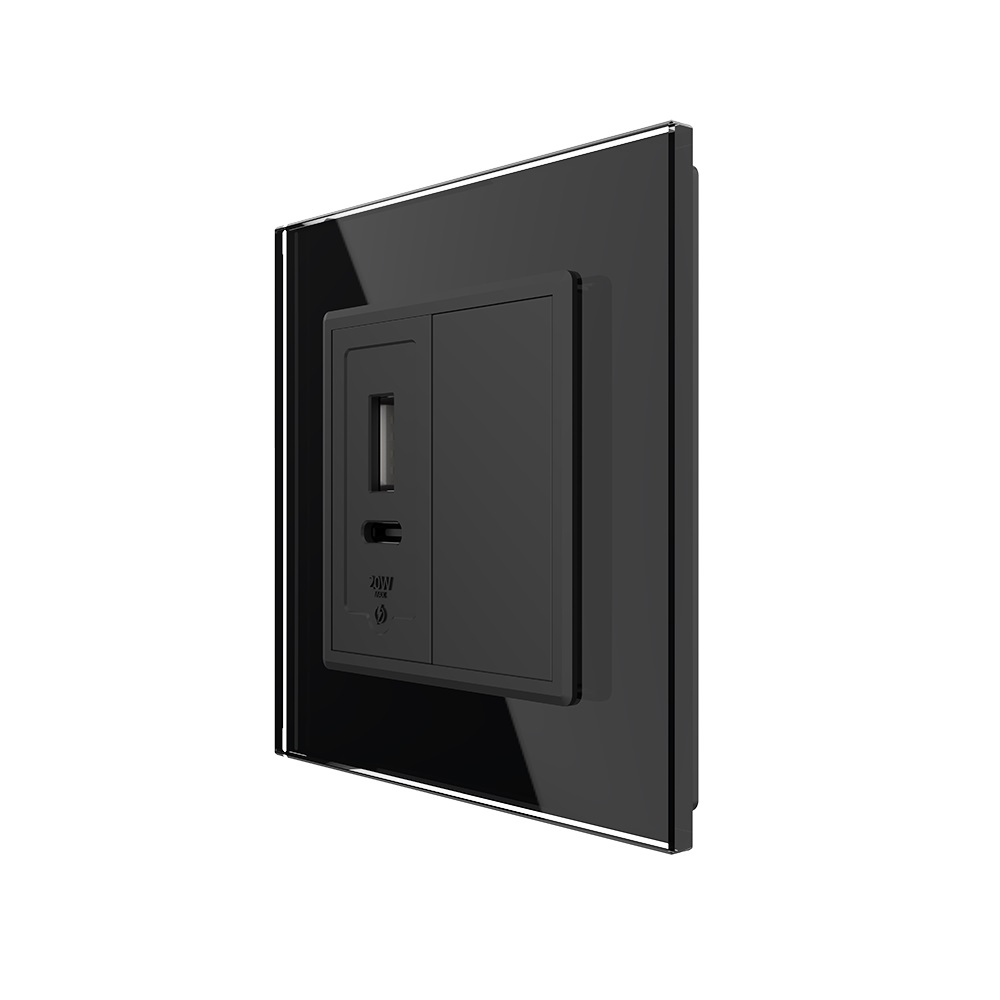 Priza USB-A + USB-C cu Rama Din Sticla si Tasta Falsa LIVOLO SmartElectro IntelligentHouse