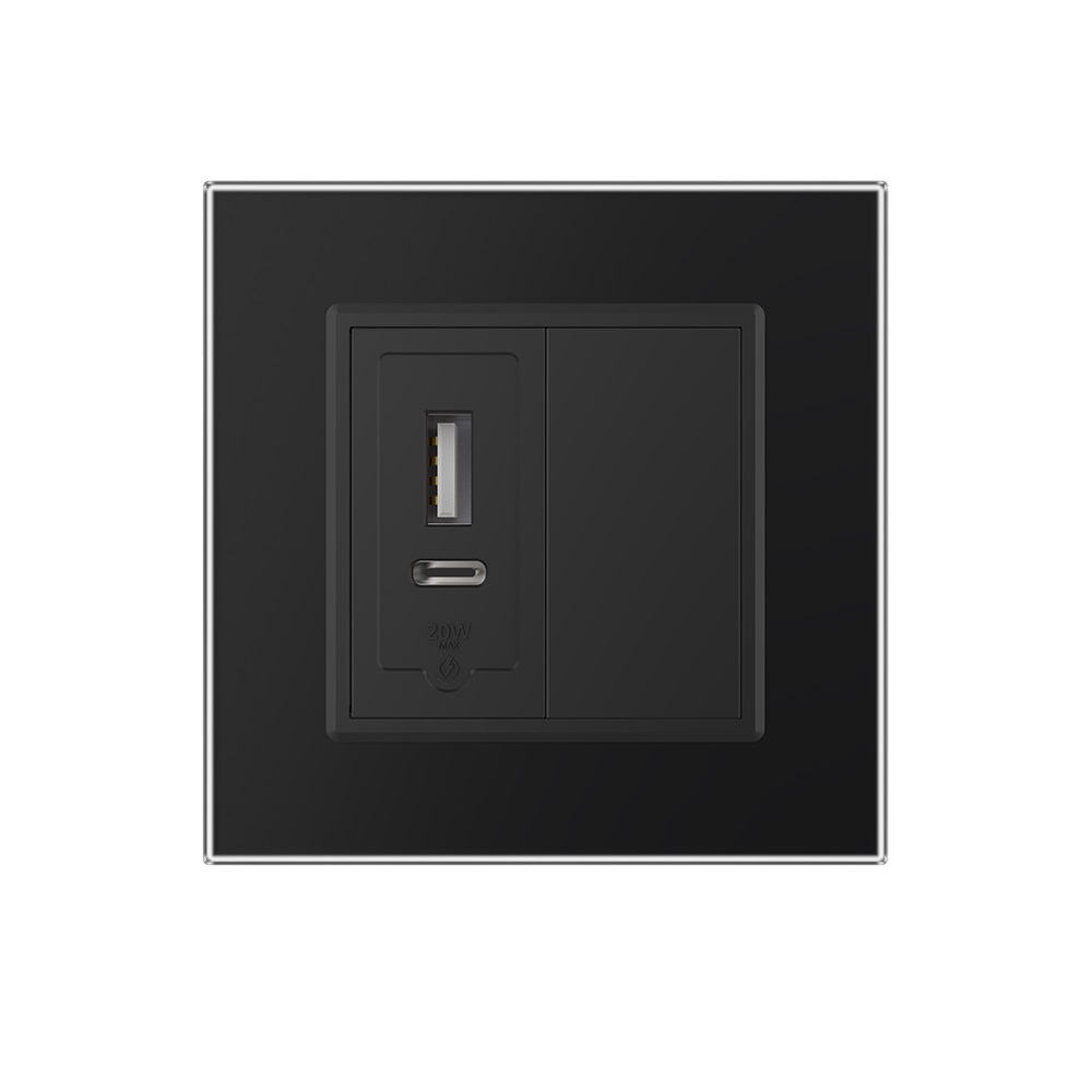 Priza USB-A + USB-C cu Rama Din Sticla si Tasta Falsa LIVOLO SmartElectro IntelligentHouse