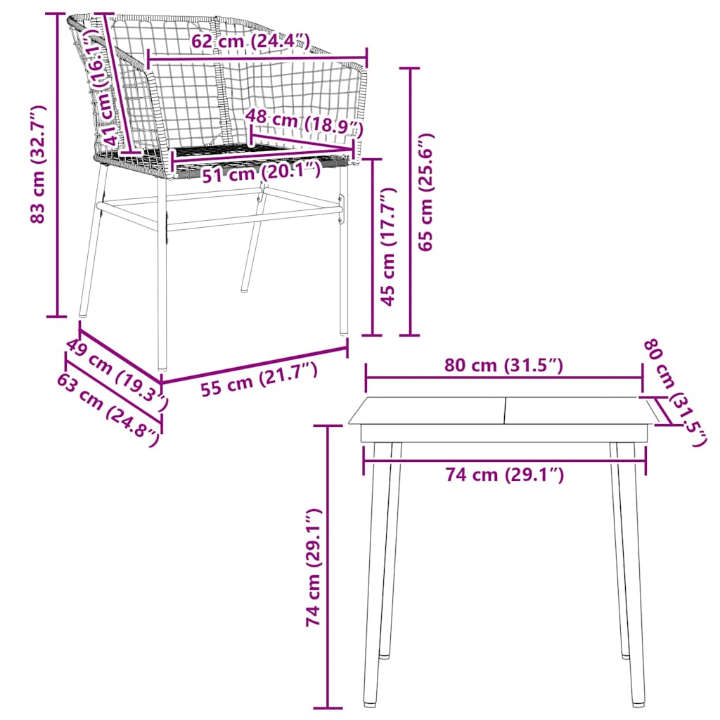 Set de masă pentru grădină, 3 piese, gri, poliratan sticlă GartenMobel Dekor