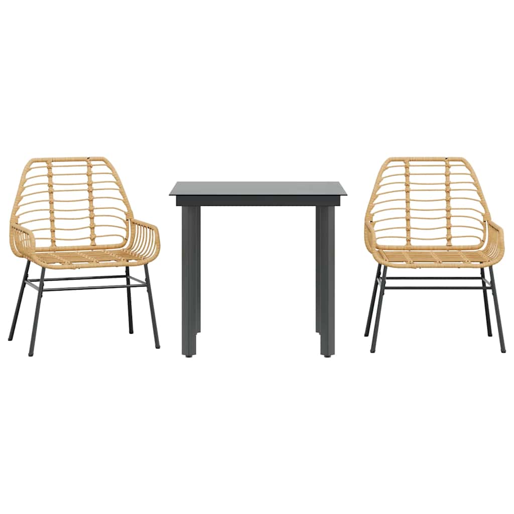 Set de masă pentru grădină, 3 piese, gri, poliratan sticlă GartenMobel Dekor