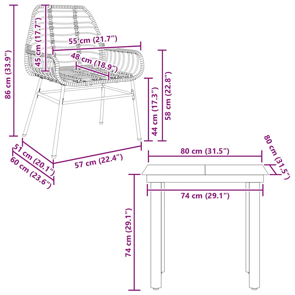 Set de masă pentru grădină, 3 piese, gri, poliratan sticlă GartenMobel Dekor