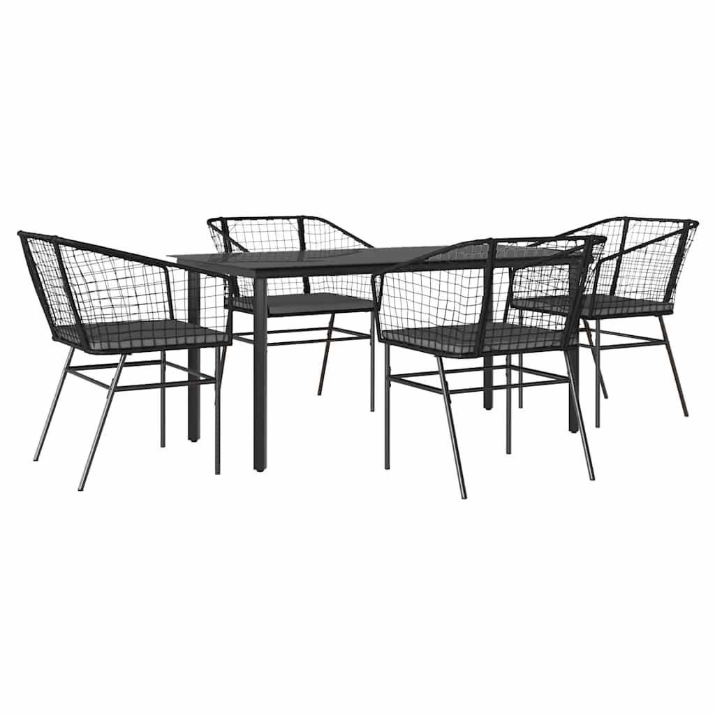 Set de sufragerie de grădină 5 piese neagră Sticlă Poly Rattan GartenMobel Dekor