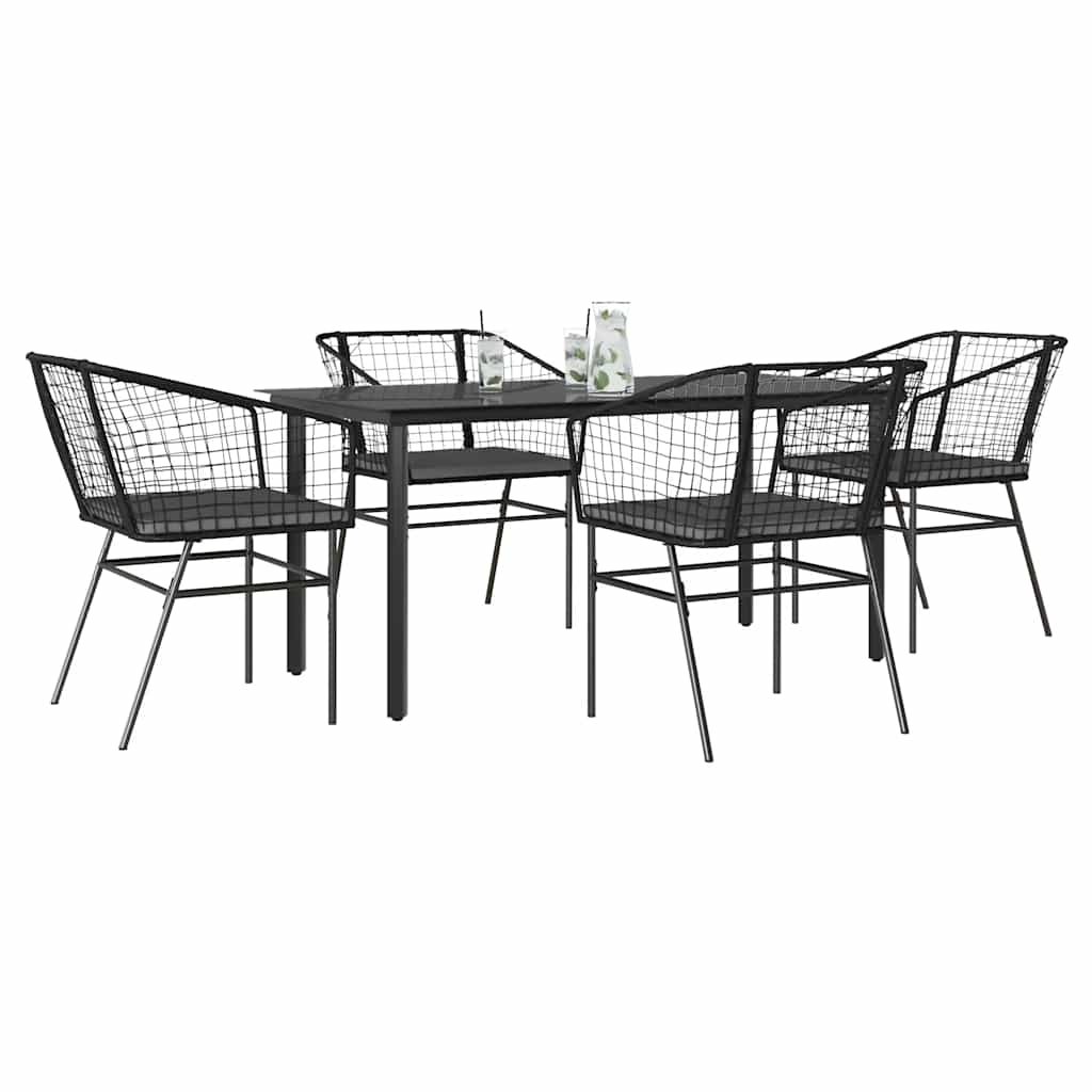 Set de sufragerie de grădină 5 piese neagră Sticlă Poly Rattan GartenMobel Dekor